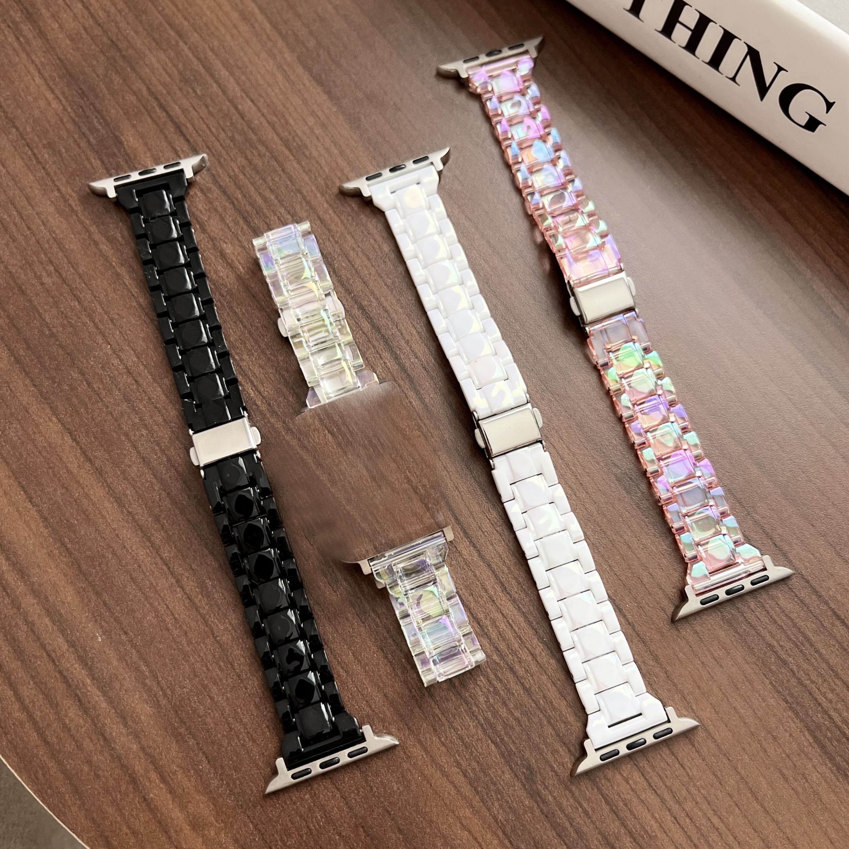 

Suitable For Iwatch Smart Watch 3/4/5/6/7/8/se Generation Ultra Can Be Freely Adjusted Colorful Watch Strap Resin Electroplating 3 Beads Small Waist Wristband