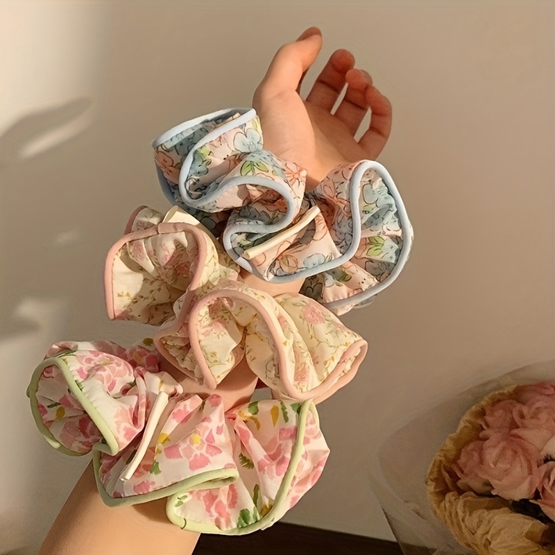 TEMU 3pcs Bohemian Style Floral Hair Ties, Pastel-colored Delicate Floral Patterns Soft Cloth Headbands, Suitable For Casual And Formal Occasions And