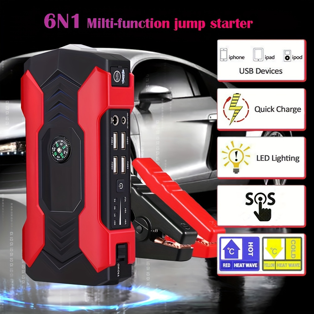 

Portable Car Jump - Compact Battery Jumper Box With Usb , Led Flashlight, And 12v For 8.0l Gas And 7.0l Diesel Cars - Emergency Kit