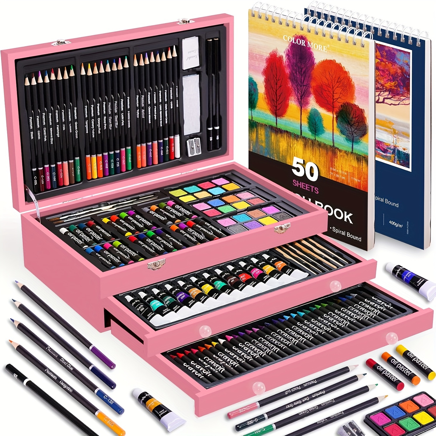175pcs Deluxe Art Set with 2 Drawing Pads, Crayons, Acrylic Paints, Colored Pencils Set In Wooden Case, Professional Art Kit, Paint Supplies, Gift, Christmas & Halloween, Back to School, Art Kit, Art Tools, Creative Projects, Stylish Art Supplies 4 175pcs Deluxe Art Set with 2 Drawing Pads, Crayons, Acrylic Paints, Colored Pencils Set In Wooden Case, Professional Art Kit, Paint Supplies, Gift, Christmas & Halloween, Back to School, Art Kit, Art Tools, Creative Projects, Stylish Art Supplies - Image 4