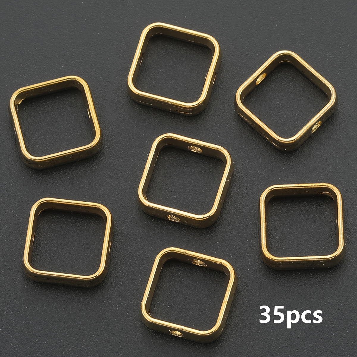 TEMU 35pcs Cadres de Perles Carrées Dorées Antiques . 11Mm, Additions de Perles Carrées, Connecteurs de Perles à Trous, Perles d'Espacement pour