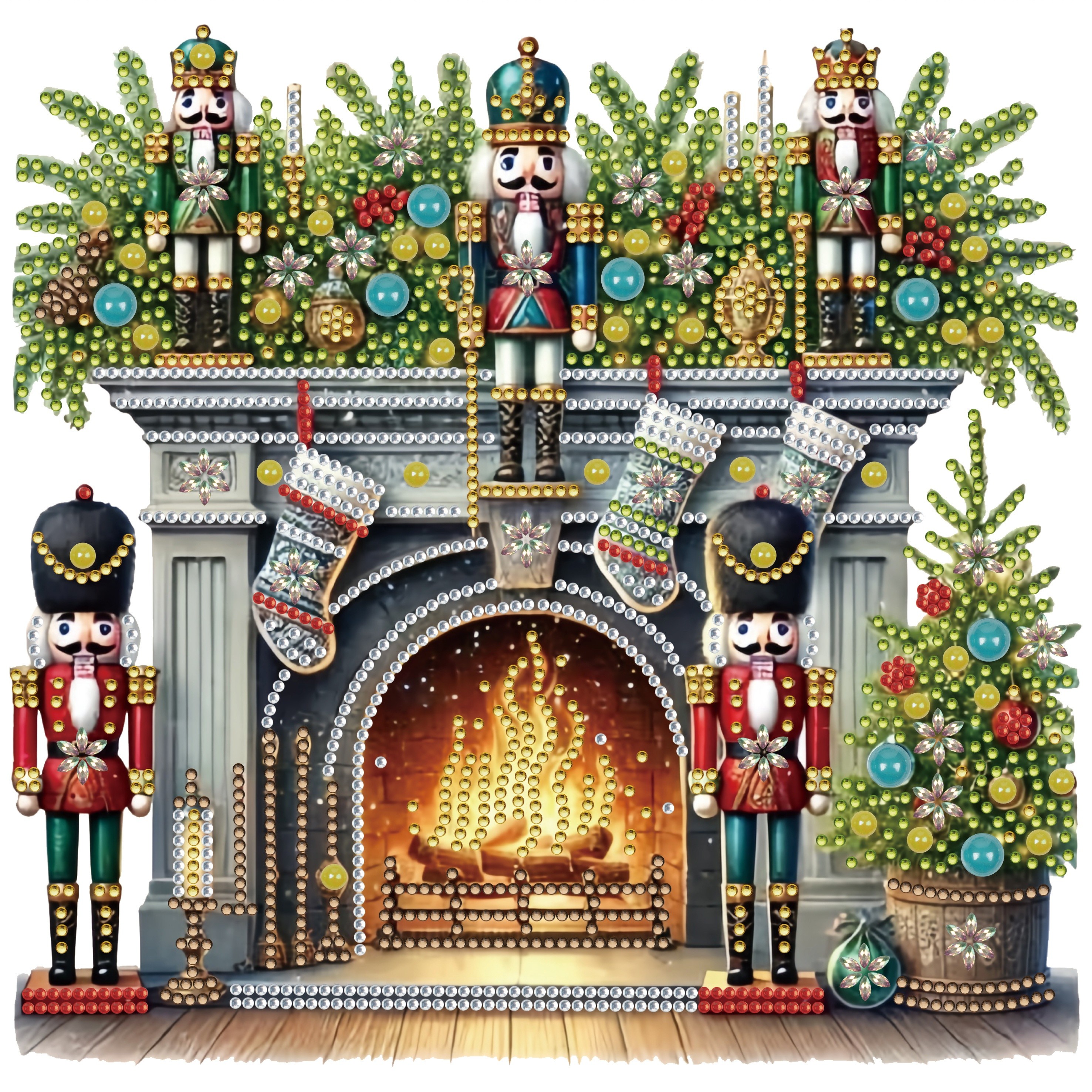 

5d Diy Nutcracker And Christmas Fireplace Diamond Painting Kit, Special Shaped Crystal Mosaic Craft, Holiday Wall Decor, Handmade Art Gift With Canvas And Irregular Diamonds - 1pc