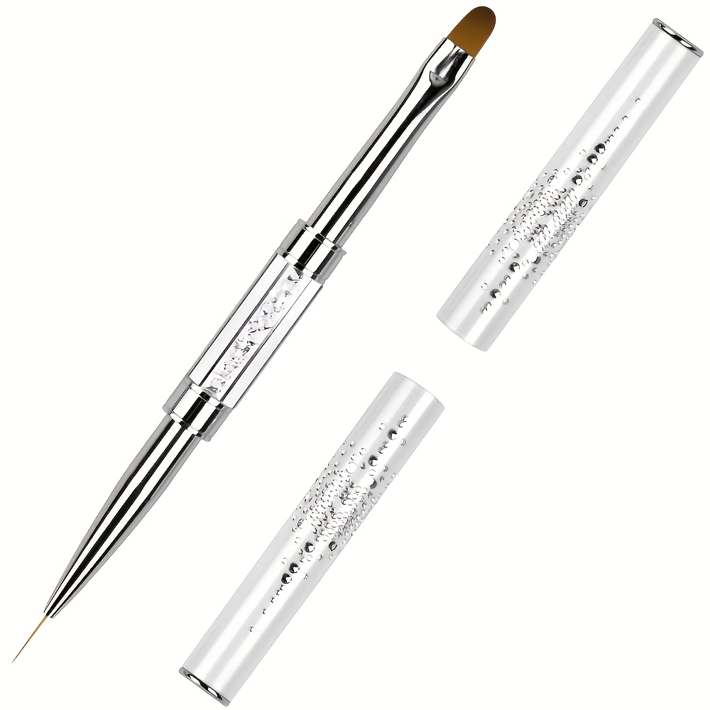 Dual-ended Nail Art Brushes, French Manicure & Builder Gel Liner Brushes With Rhinestone Handle, Nail Design Tools For Salon Use