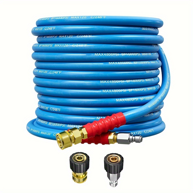 

High Pressure Washer Hose 50ft 3/8 Inch For Cold Hot To 248 Degrees 4800 Psi Kink Resistant Steel Wire Braided Qc Ends With 2 M22-14mm To 3/8 Inch Adapters For Professional And Home