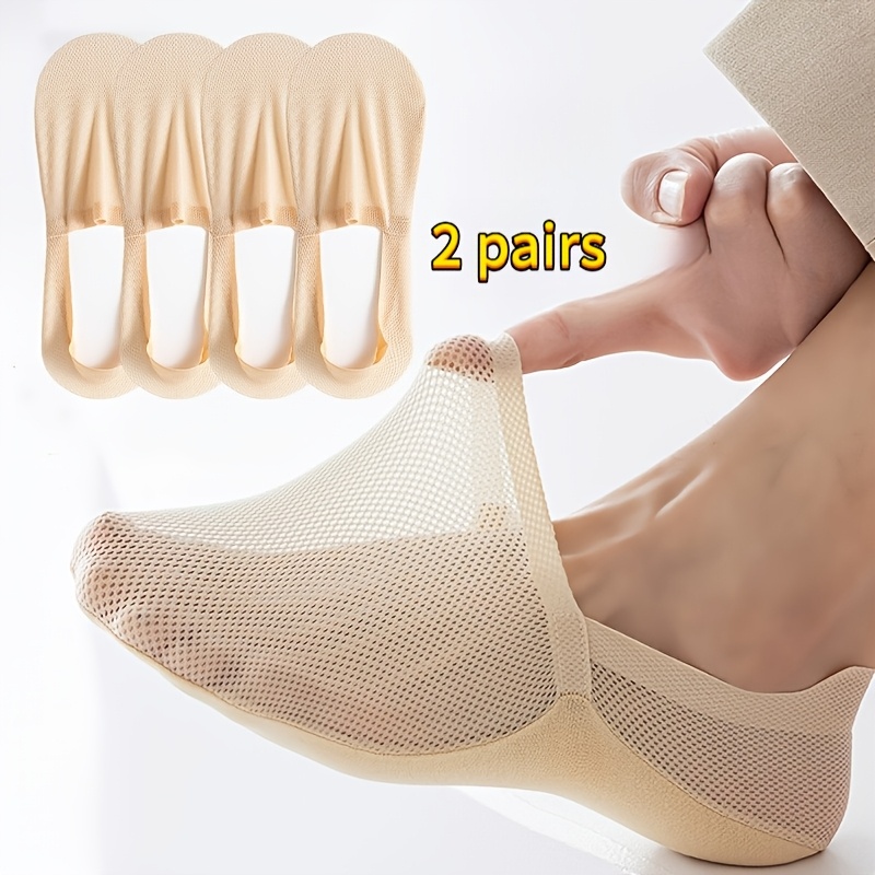 Image of Women's Low-cut Socks - Non-slip, Heel, Breathable Mesh In Beige, White, Black, Suitable For Casual Shoes, Sneakers, Boat Shoes - Low-cut Short Socks Perfect For Casual Outfits, Machine Washable