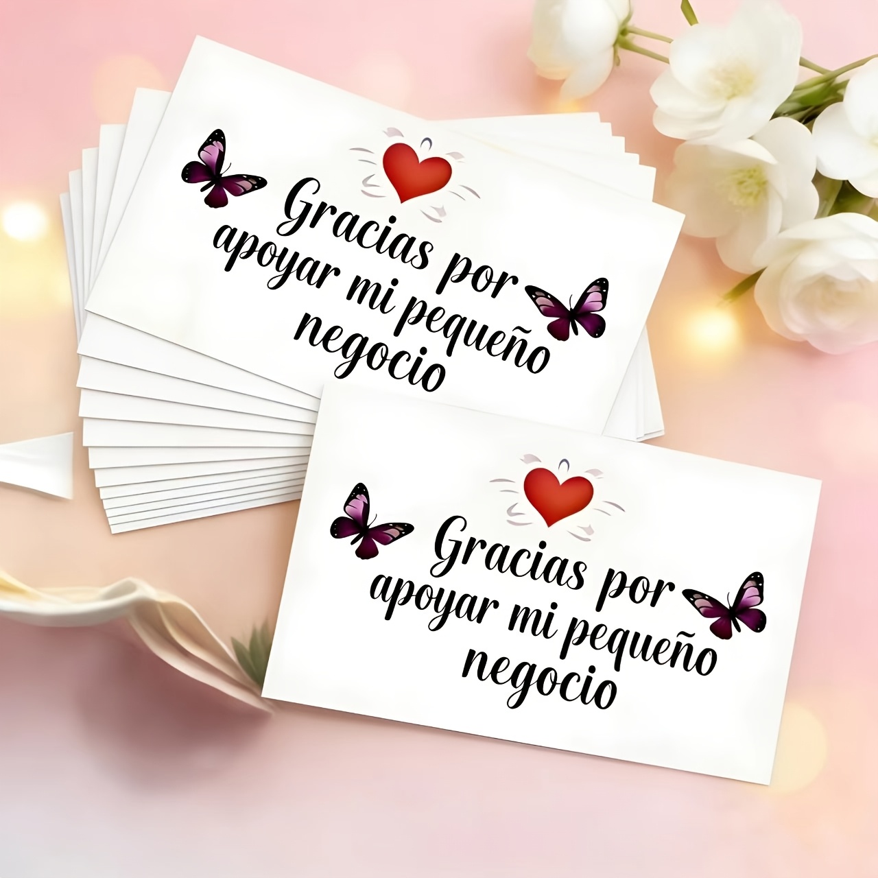 TEMU 51pcs Spanish Thank You Cards, "thank You For Supporting My Small Business" - Cute Purple, Pink, And Heart-shaped Cuts, Thick Paper Tags,