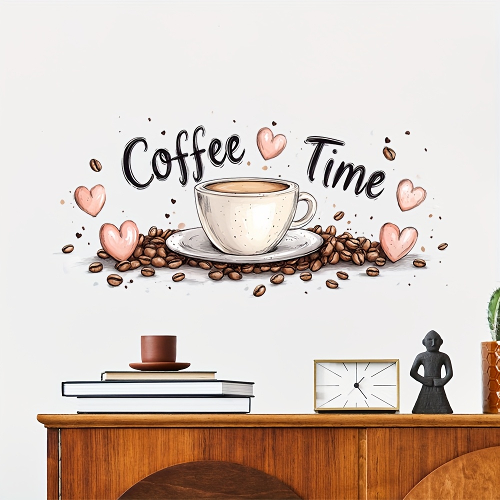 Coffee Cup Wall Decals - Self-Adhesive Coffee Beans & Hearts