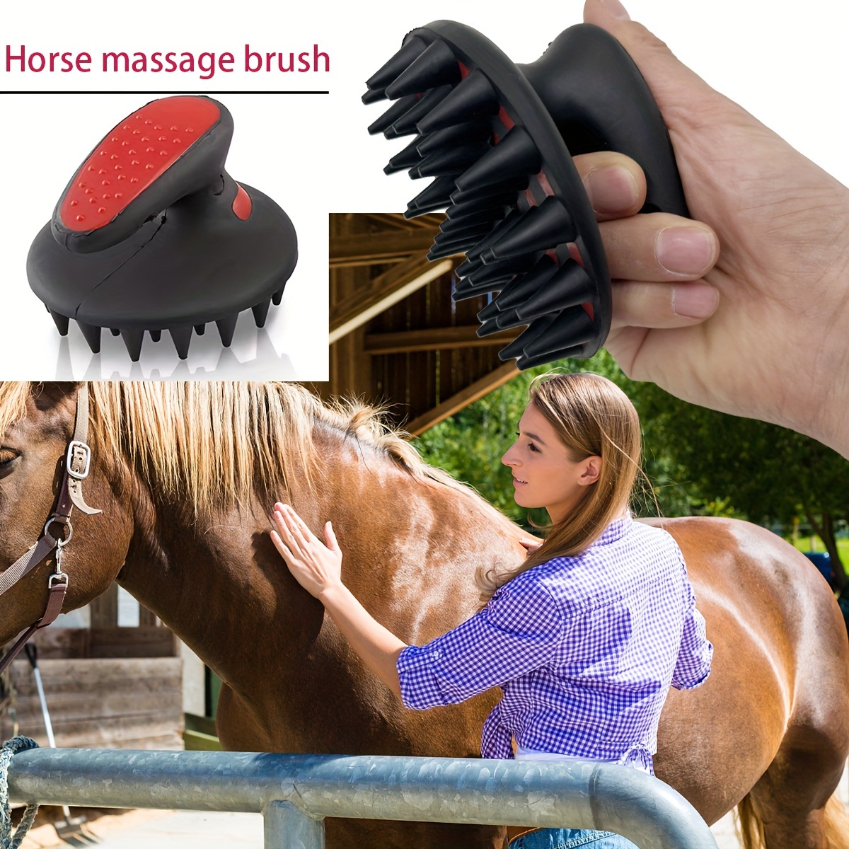 Horse Massage Brush Grooming Tool For Coat Care - Ergonomic Design For Comfortable Grip, Durable Pp Material - Ideal For Enhanced Equine Wellness And Shine
