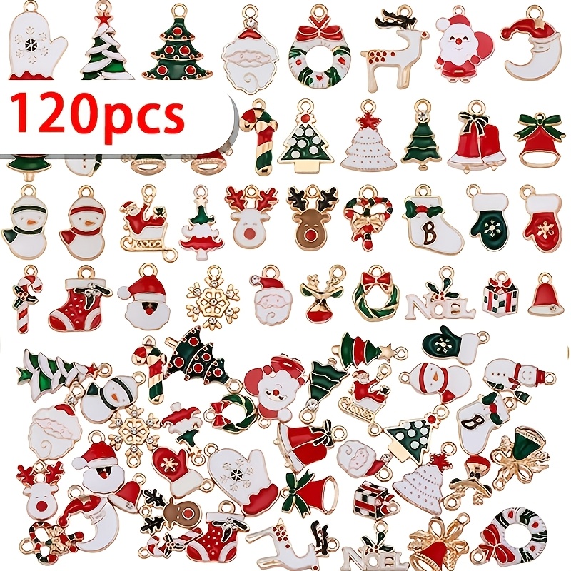 TEMU 60/120pcs Random Styles Christmas Elements Alloy Enamel Charms For Craft Making Keychains, Key Fob Additions Decoration And Personalized Socks