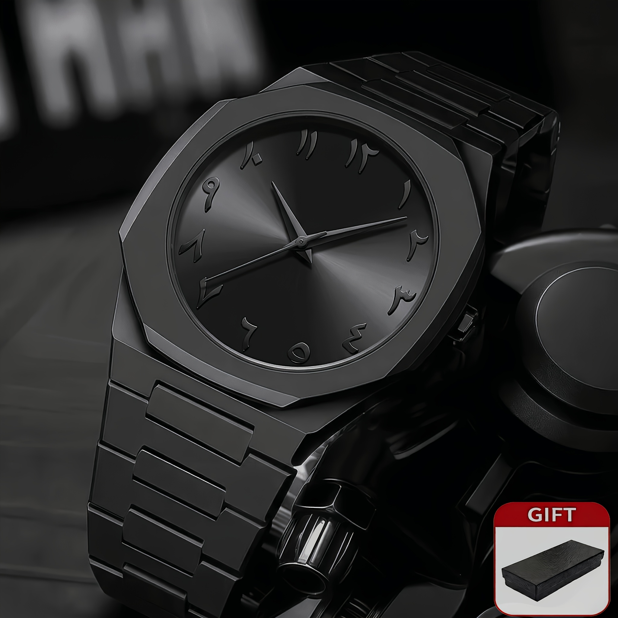 TEMU 1pc All Black Men's Watch Simple High-end Steel Niche Design Men's Watch