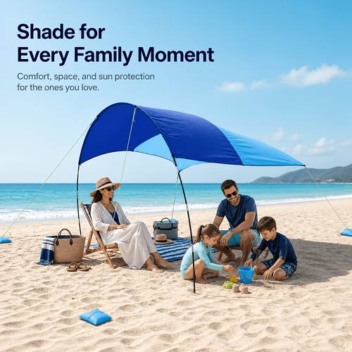 beach canopy sun shade tent 10 x 10ft portable beach shelter with sandbags guy lines upf 50 waterproof oxford fabric lightweight outdoor shade canopy for beach camping picnic family blue