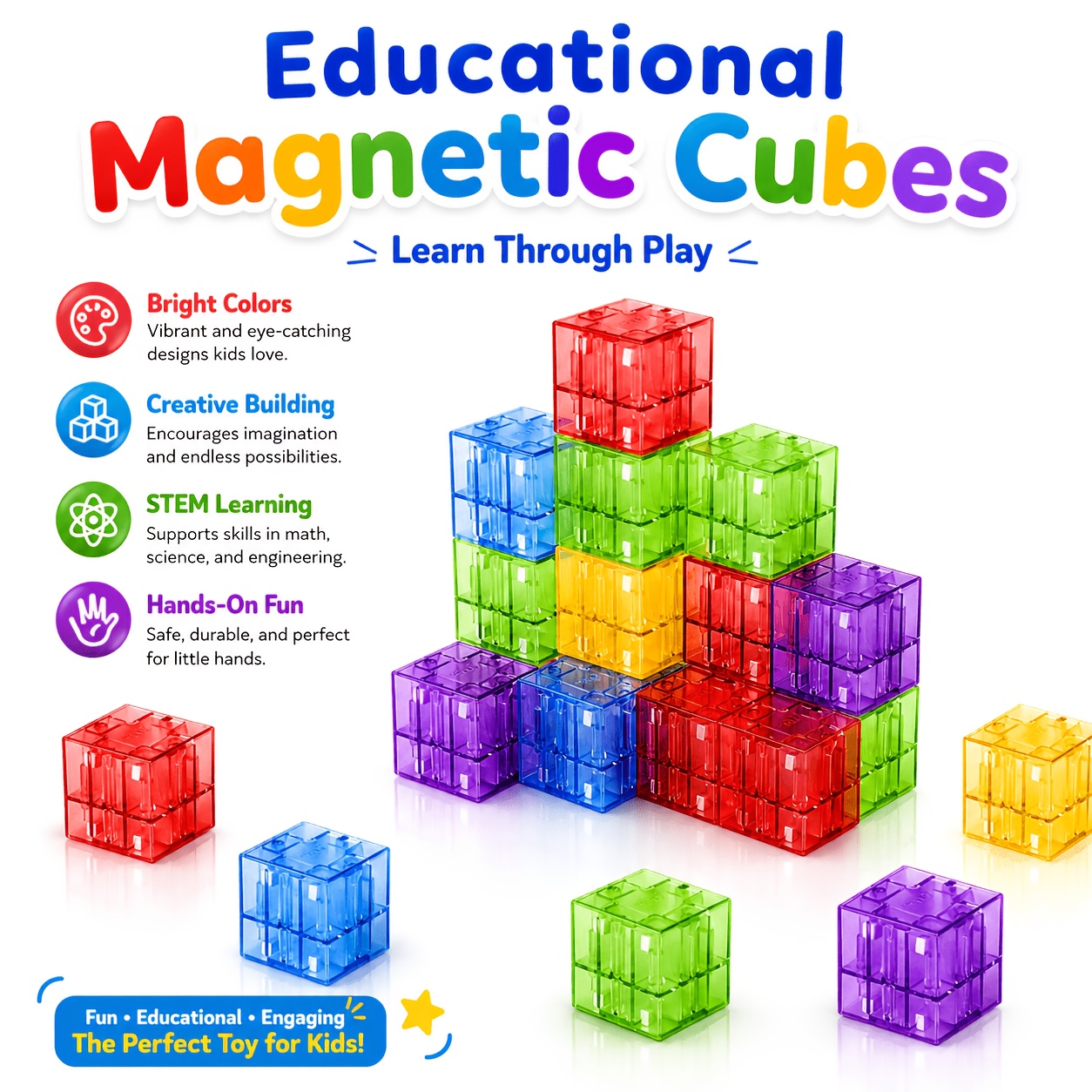 35pcs Clear Magnetic Blocks, Colorful Building Cubes for Kids
