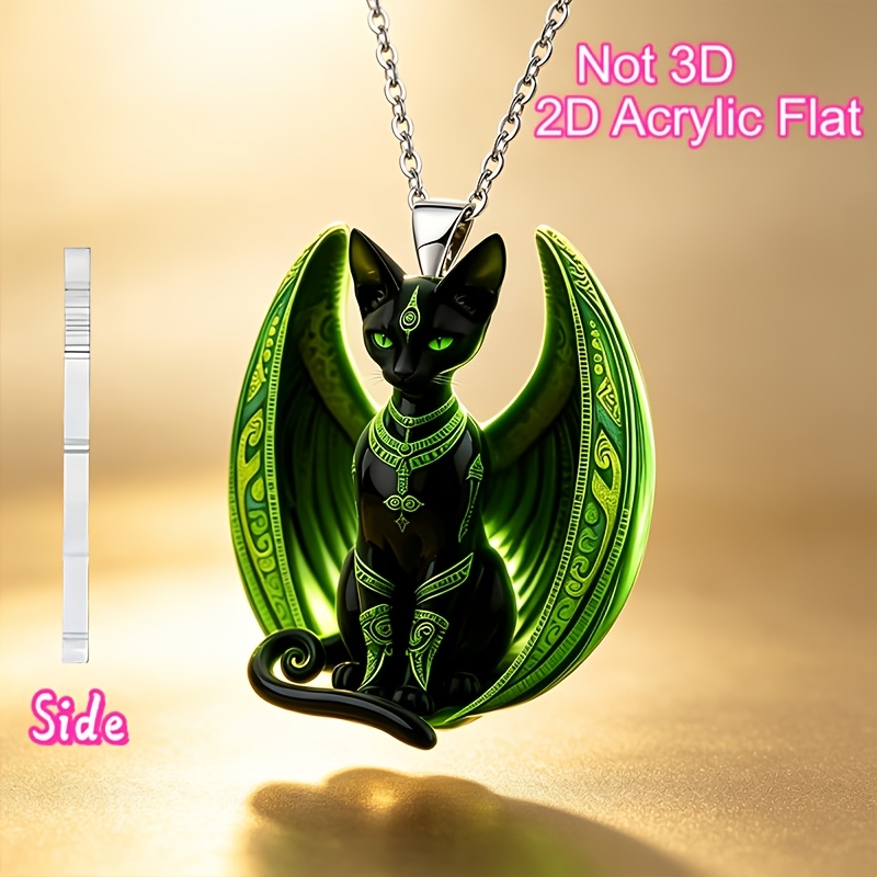 Cute Winged Kitten Necklace Pendant, Acrylic Charm