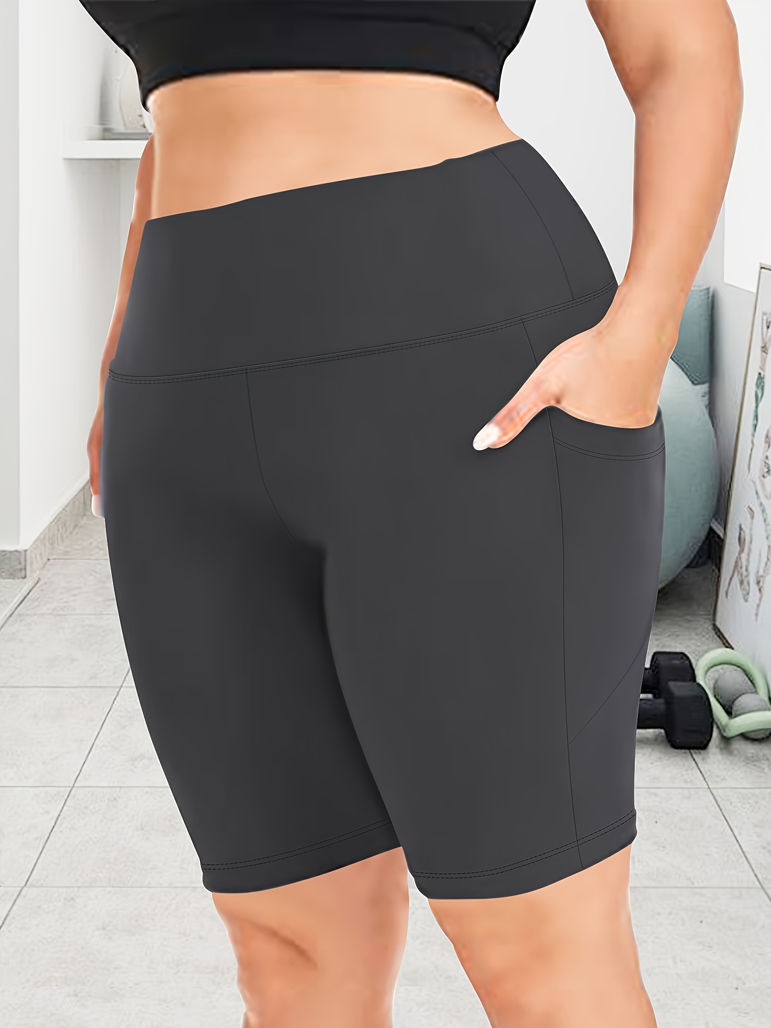 Big Size High Waist Crescent Pocket 5 Points Pants - Drainage Style