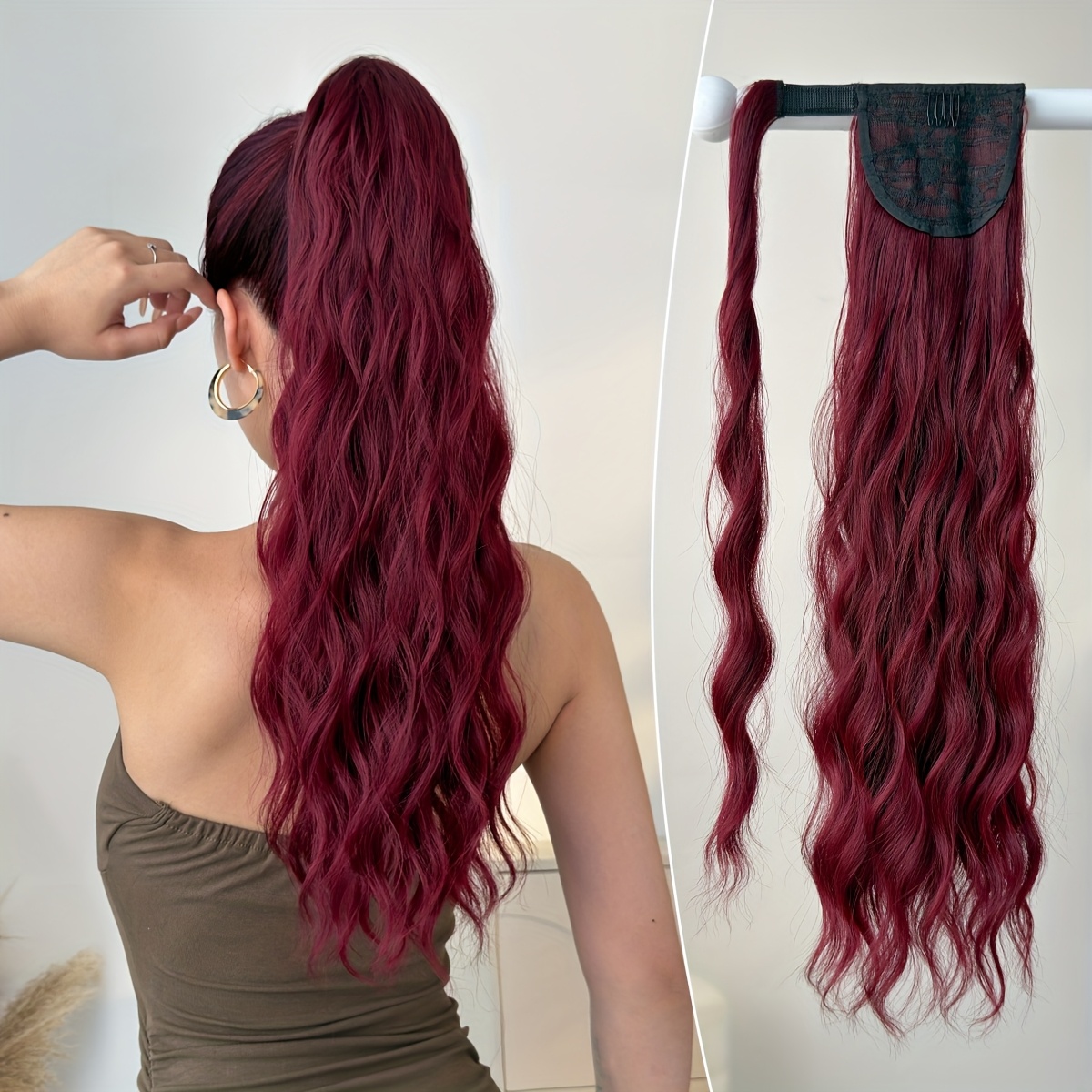 E-shop Synthetischer Pferdeschwanz, Damen Haarverlängerung zur Verzögerung des Haarausfalls, zur Verbesserung des weiblichen Charmes, Burgunderrote