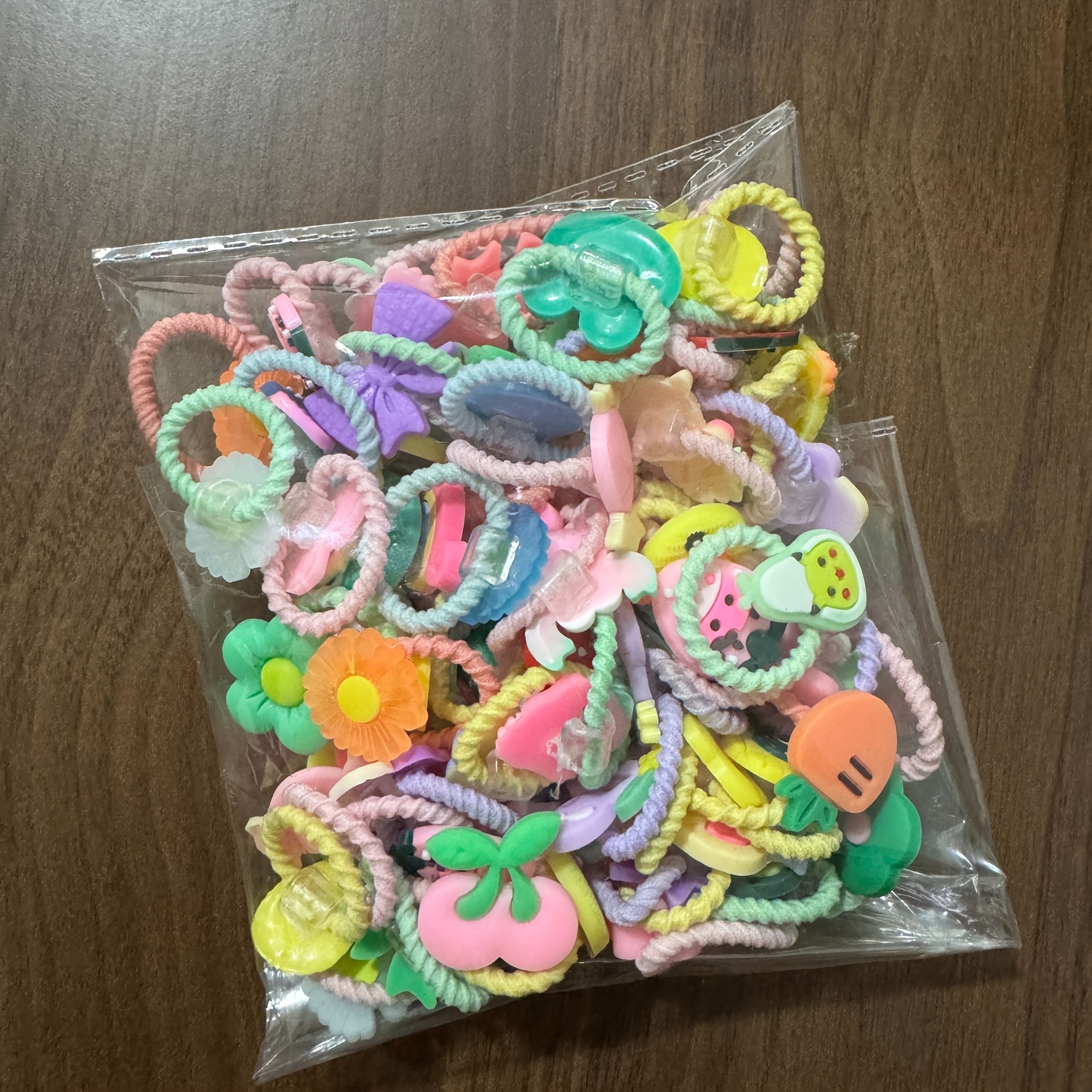 100pcs Random Color Cute Cartoon Elastic Hair Bands