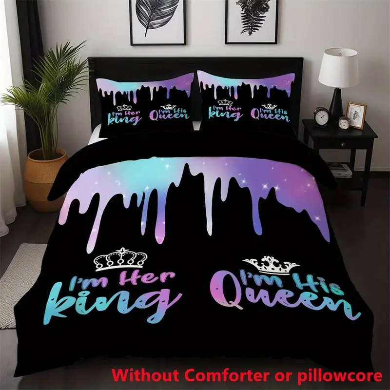 2 3pcs queen letter print duvet cover set 1 duvet cover 1 2 pillowcase without core soft comfortable couple bedding set for for bedroom dorm home decor Product details 0