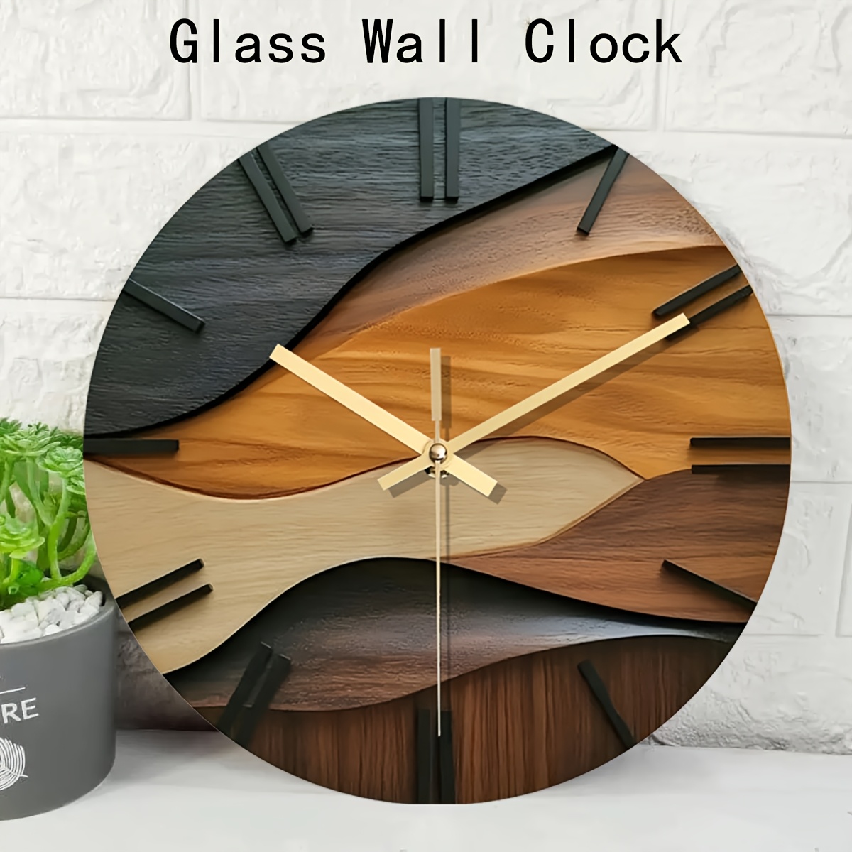 TEMU 1pc Glass Wall Clock With Wood Grain - Round Modern Minimalist Retro Thermometer-free Suitable For Living Room, Bedroom, Study - (aa Battery Not