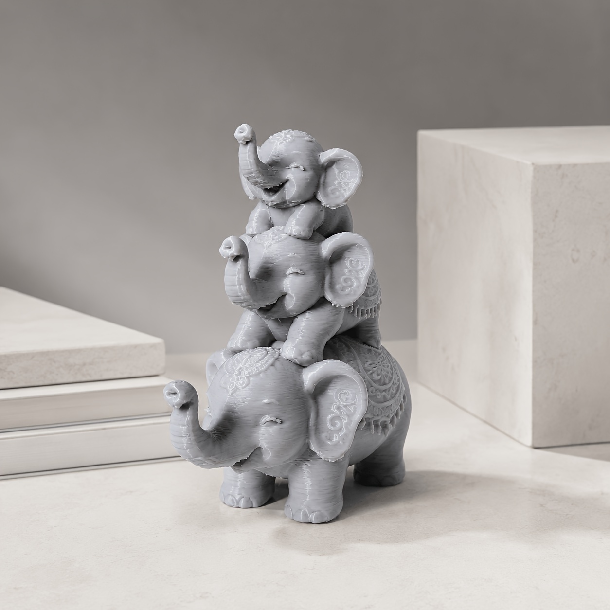 TEMU 3 Elephants Stacked Roly-poly Statue Decoration Ornaments, A Warm Family Of 3 Elephants Sitting On Top Other With Trunks Raised, Suitable For