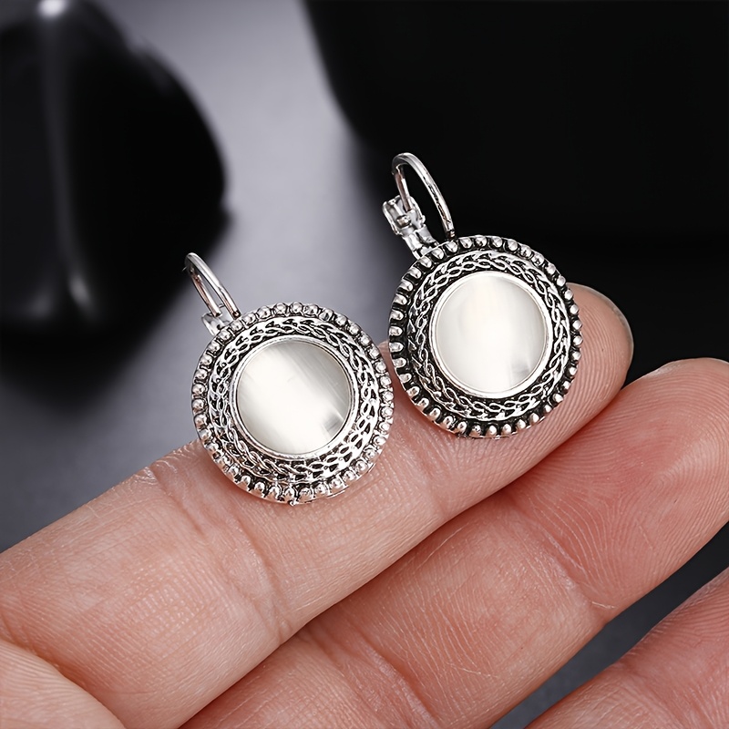 Women's Retro Distressed Silvery Hollow Ring Earrings, Bohemian Style