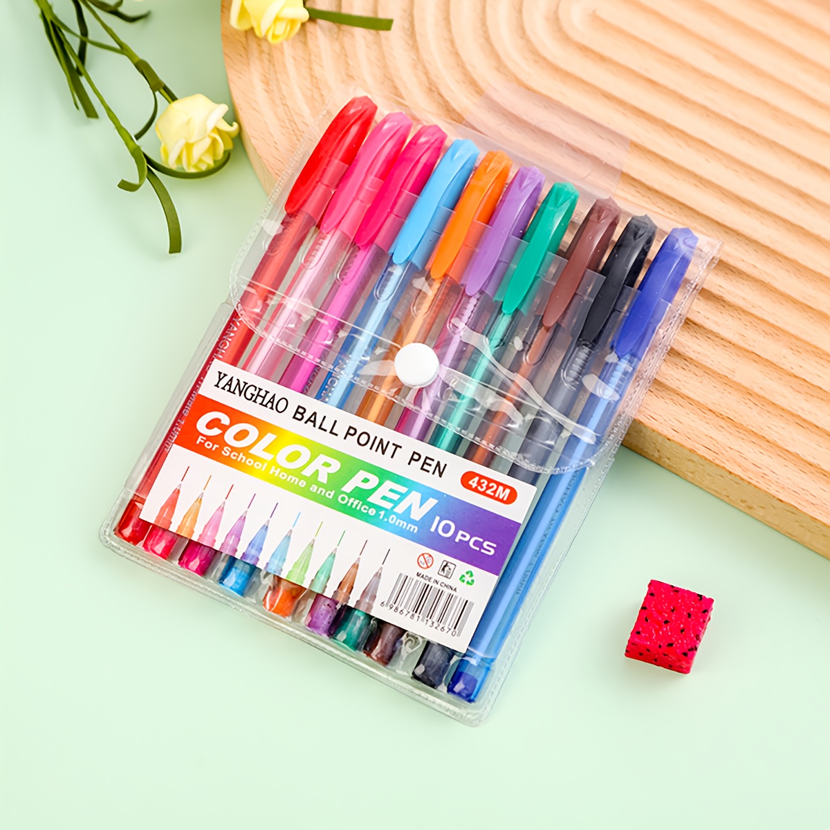 Image of 10pcs European-style Colored Ballpoint Pens, 1.0mm Bullet Tip - Assorted Colors For School & Office Use, Neutral Markers, Stationery Supplies
