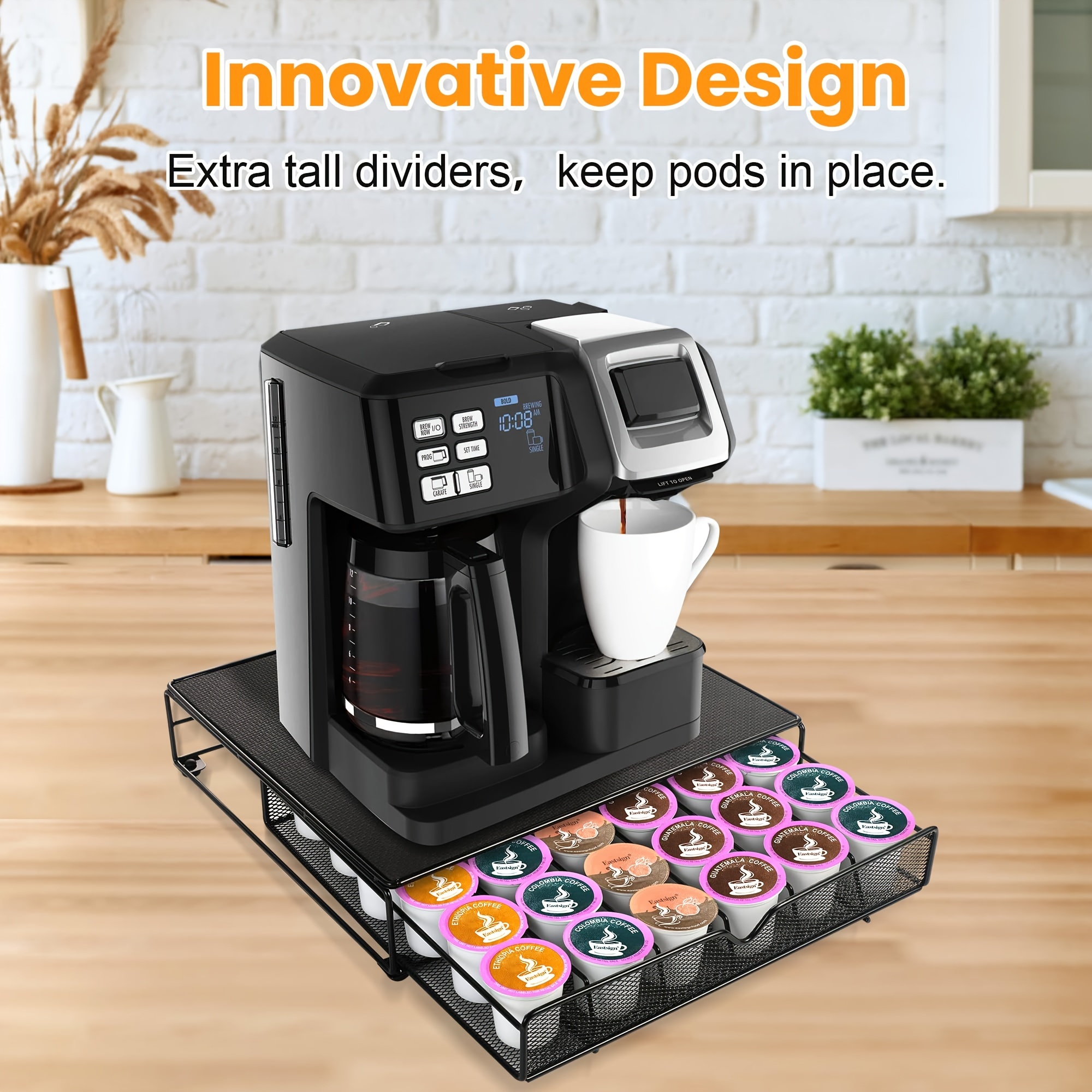 

1pc 36 Pods Kcup Holder Drawer, Coffee Capsule Storage Rack, Countertop Organizer Box, Can Be Placed Under Coffee Machine, Stainless Steel Material To Prevent Rust (black)