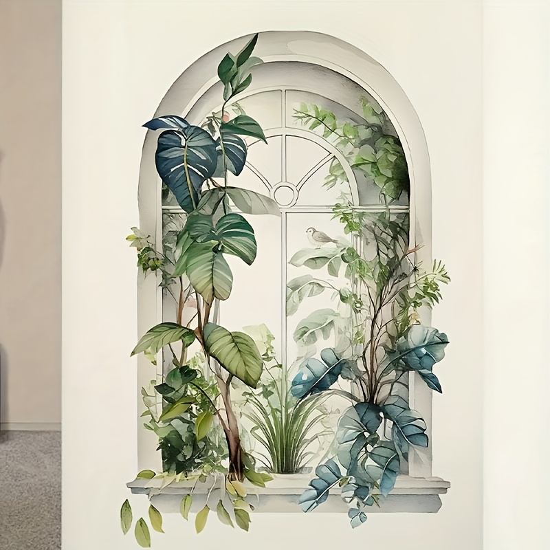 Image of 2 Sheets Vine Faux Windows, Large Size Wall Murals, Bedroom Living Room Decoration Self-adhesive Painting