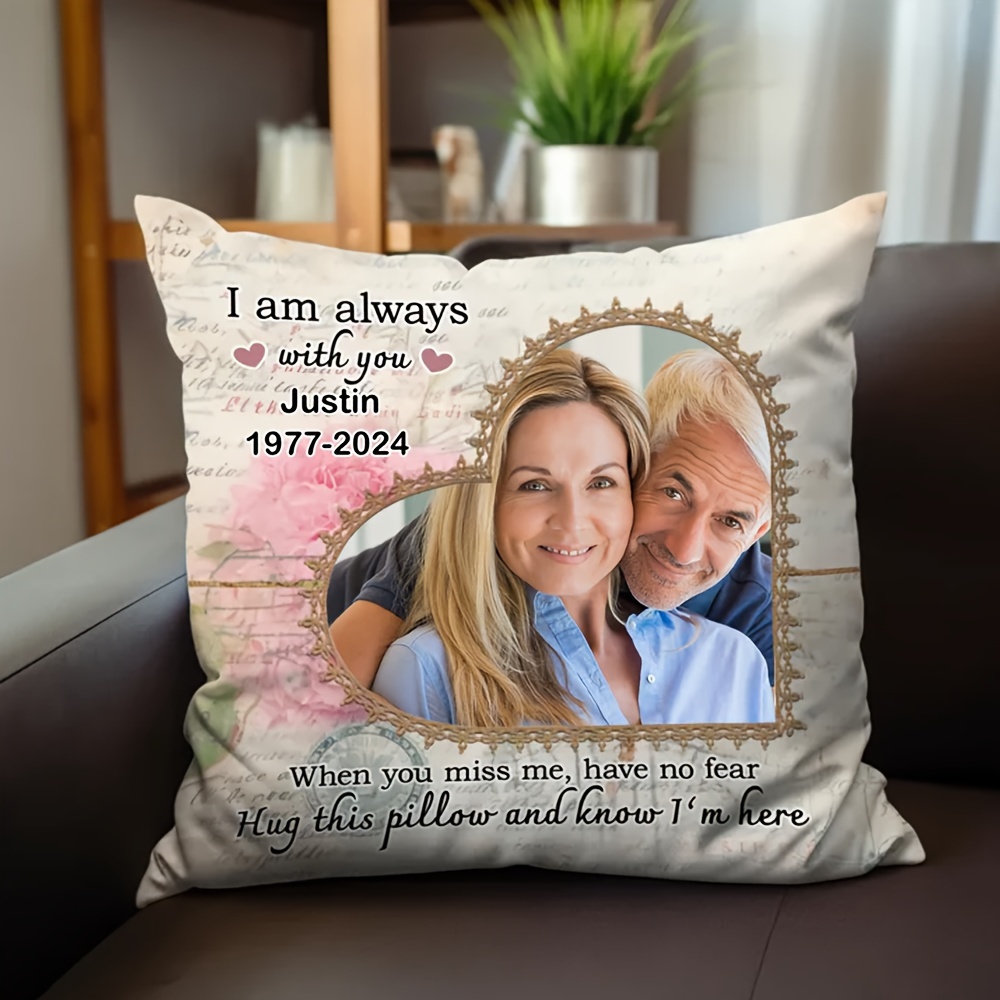 

1pc Customize Personalized Photo Decorative Short Plush Pillow Cover 18×18inch, Hug This Pillow And Know I'm Here, Personalized Pillow