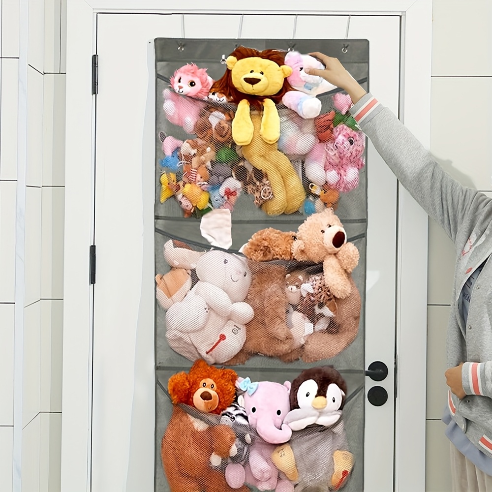 1 pack large mesh over door hanging storage with 4 large pockets hooks foldable door mounted shelf suitable for room playroom closet space saving door shelf for stuffed animals clothes Product details 3