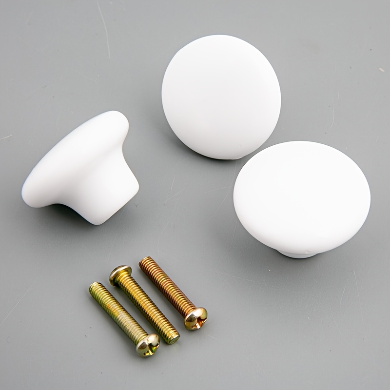 TEMU 6pcs (3pcs Poignées Blanches Mattes 801 et 3pcs Vis de Poignée Colorées 4X22) Poignées Rondes à Trou Unique, Poignées de Porte d', Placard,