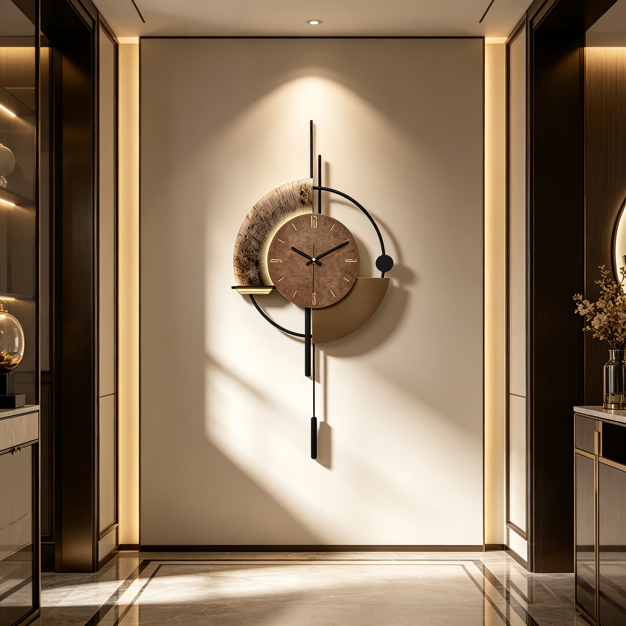 E-shop Große leise Wanduhr mit japanischem Quarzwerk, Holz & Metall, modernes Design für Halloween- Weihnachtsdekoration, batteriebetrieben