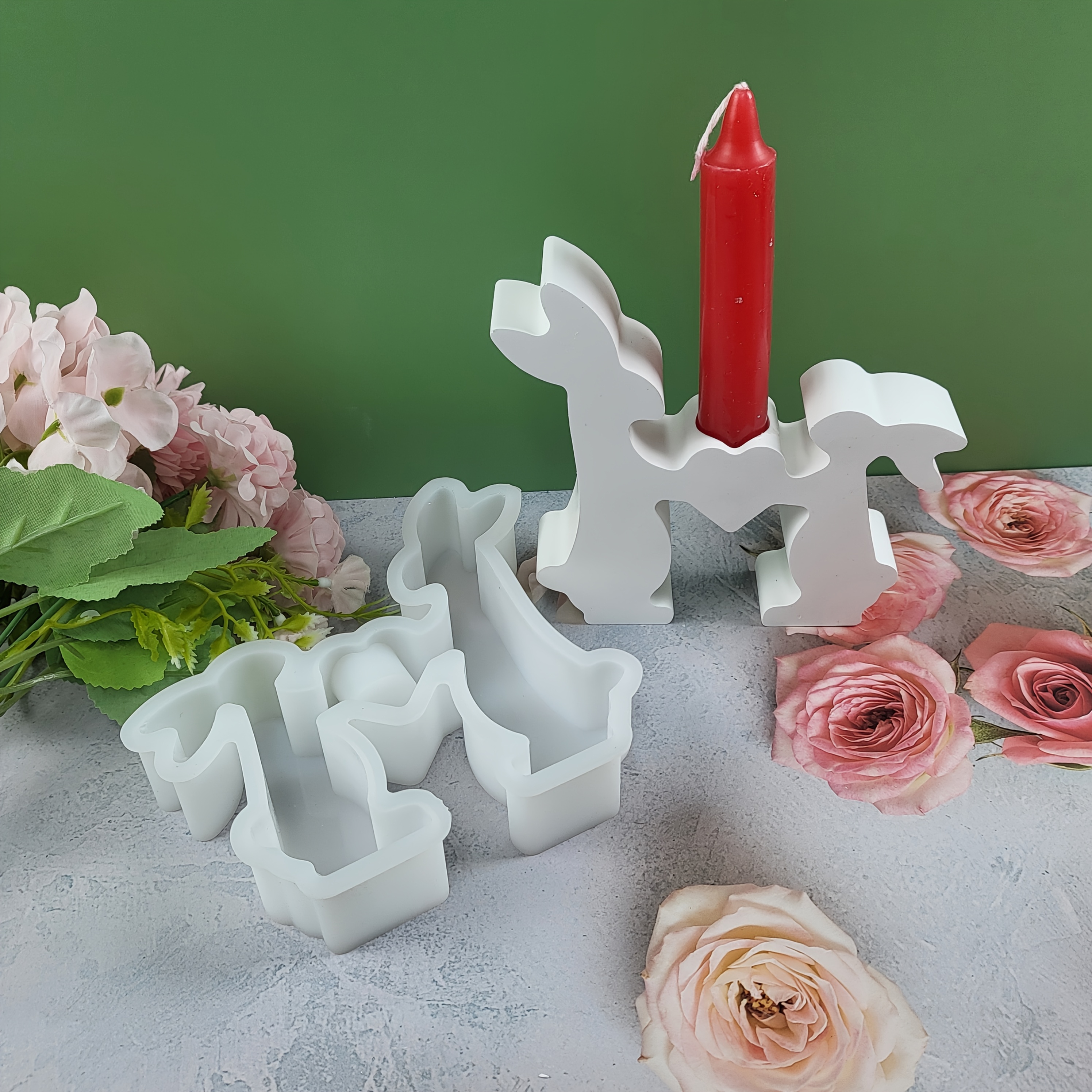 

Easter Bunny Silicone Mold - Diy Heart-holding Candlestick & Decorative Ornaments, Flexible White Silicone For Crafting And Home Decor, Ornamentation|romantic Decor|creative Crafting