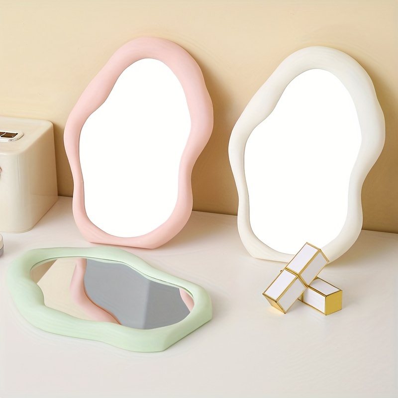 

1pc Cloud-shaped Vanity Mirrors, Decorative Plastic Makeup Mirror For Dressing Table And Bedroom Decor, Cute Irregular Design, Portable Desk Mirrors