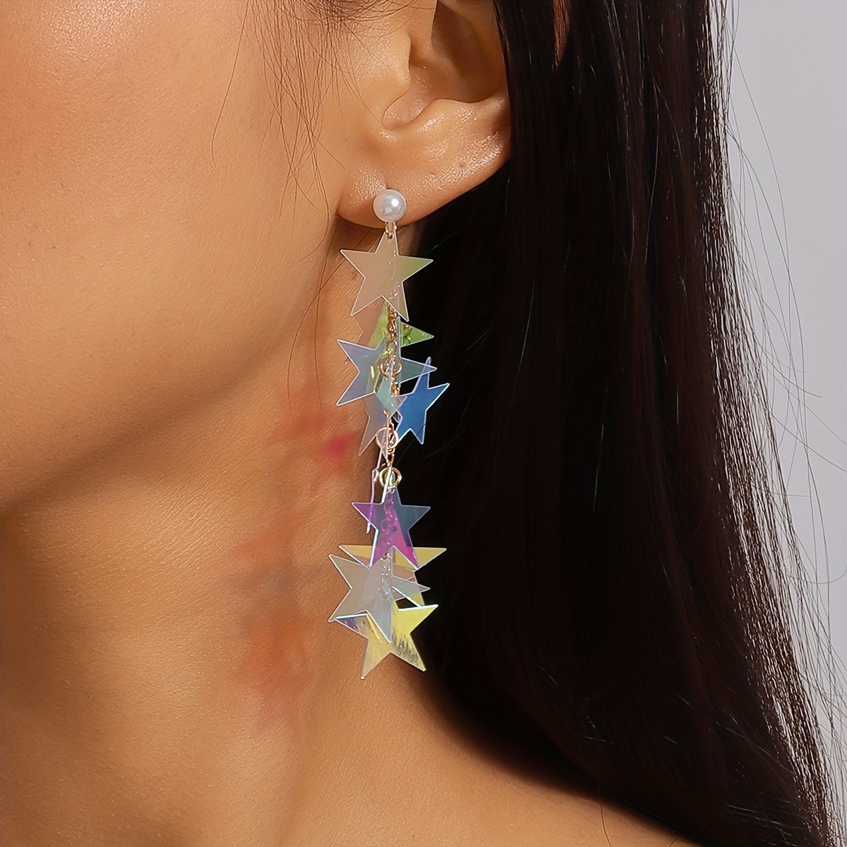Transparent Five-Pointed Star Earrings, Luxurious Design