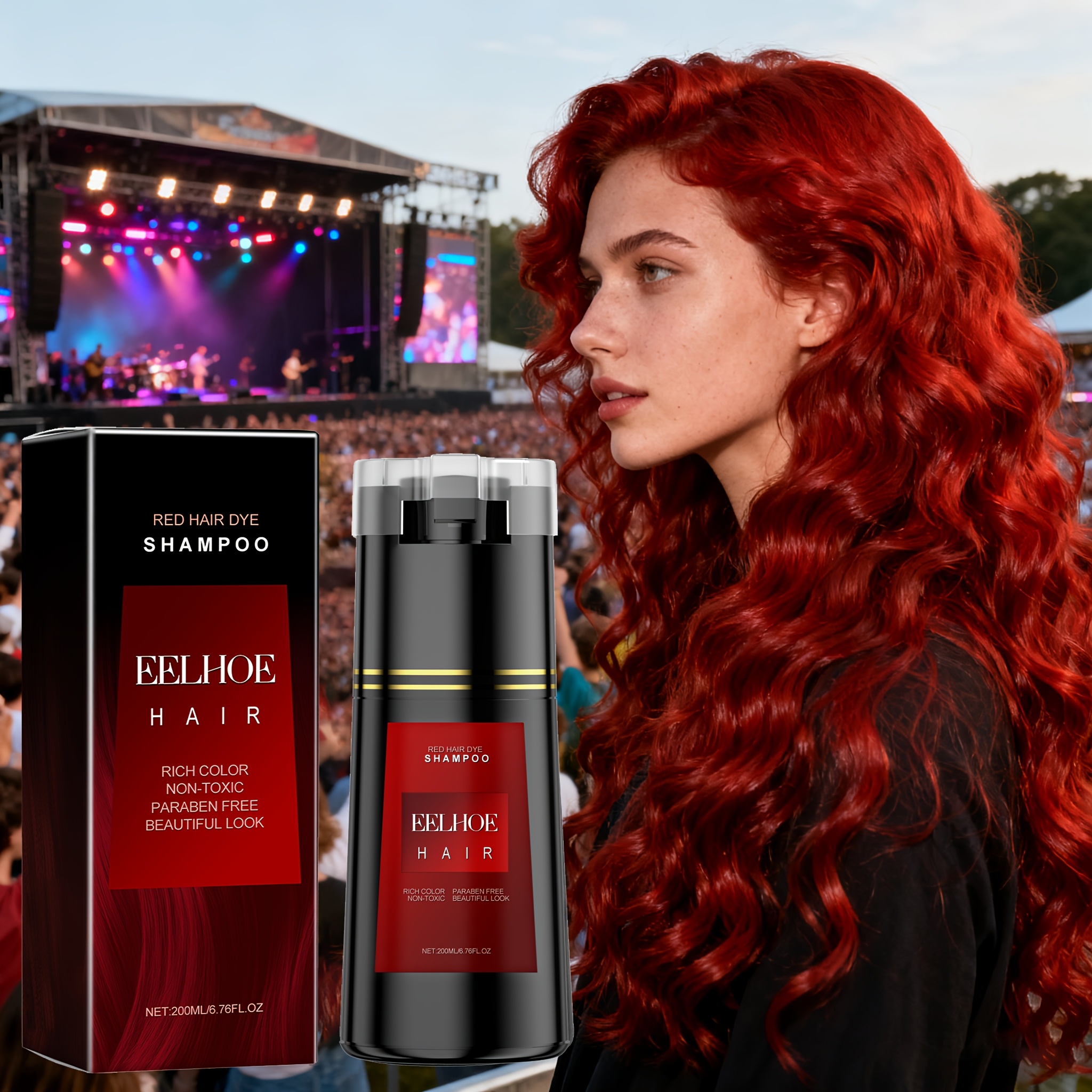 200ml/6.76fl.oz Semi Permanent Red Hair Dye Shampoo, Herbal Plant Extract, Easy to Color, Creates Bright And Beautiful Red Hair, with Smooth And Silky Hair, Smoothing Frizz, Suitable for Concerts, Christmas Parties, And Halloween Role-playing, Party
