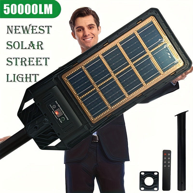 

Solar Street Light Double-sided Solar Charging And Motion Sensor With Remote Control & Arm Pole For Outdoor Wall Mounted Lighting 50000lm For Garden Yard