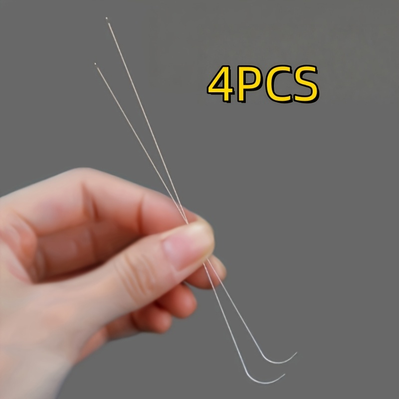 TEMU 4pcs Manual Bead With Curved Tip & Perforation Hook - Suitable For Diy Crochet, Beading, Making, Bracelet Crafting, Threading Tool For Crochet