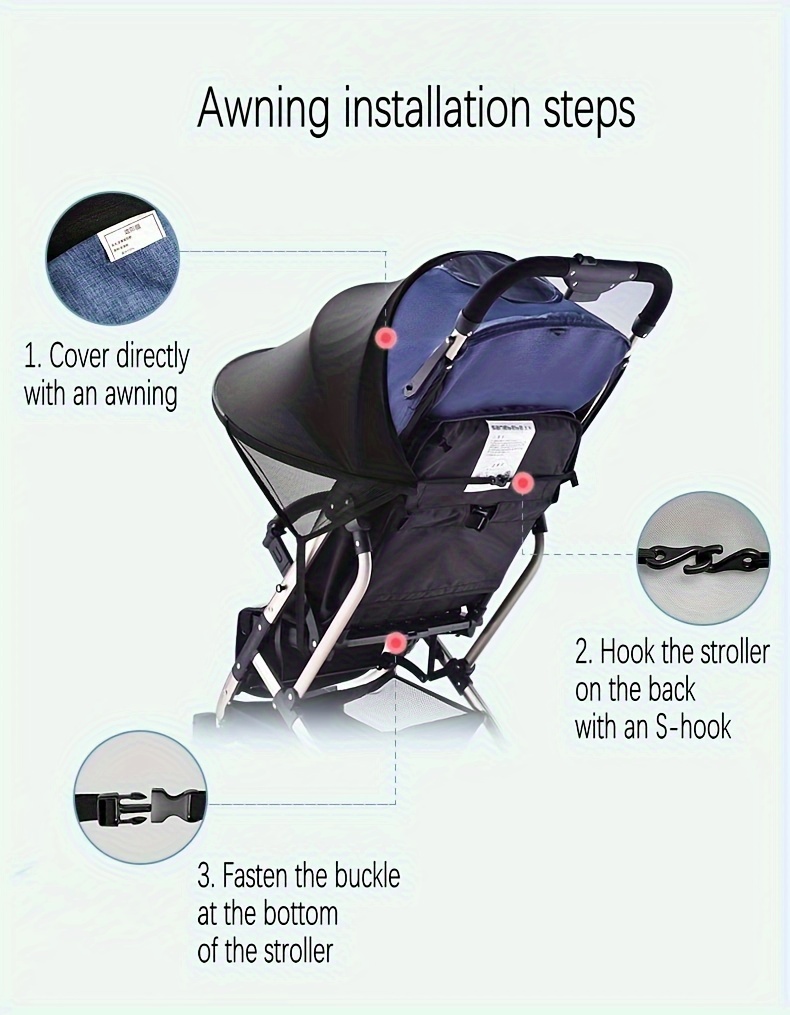 stroller sunshade   polyester full coverage canopy for travel details 3