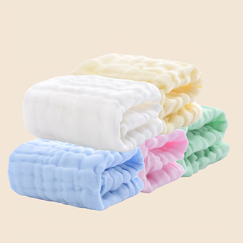 Image of Seersucker Solid Color Six-layer Towel Saliva Towel 5-pack, Wash Cloths