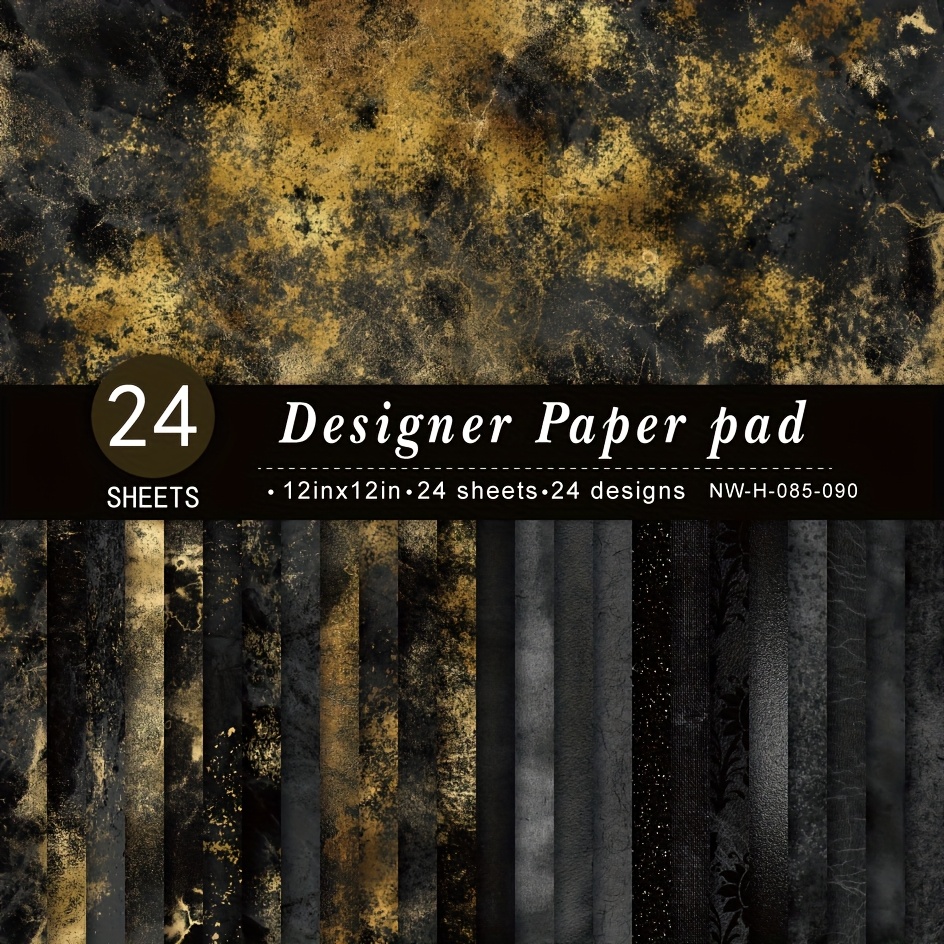 TEMU 24 Sheets 12"x12" Diy Paper, Gift Packaging Album Planner Decorative Paper, Aesthetic Decoration Craft Supplies, 12 Design Supplies Kit - Black