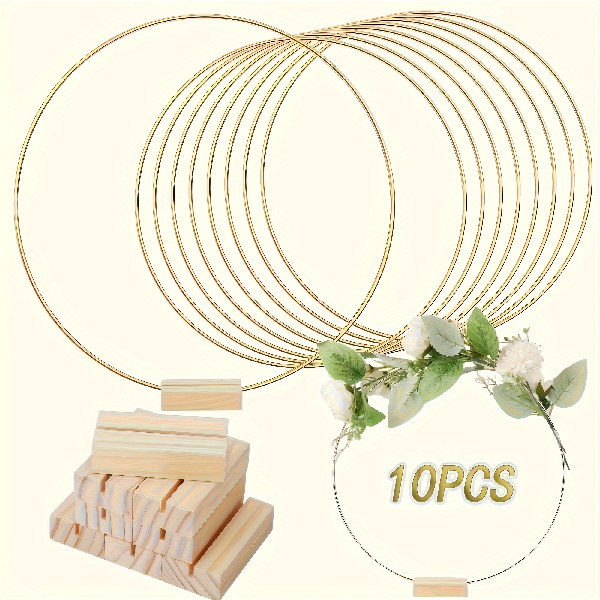 

10 Pcs Elegant Gold Metal Floral Hoop Centerpieces - Durable Wreath Rings With - Ideal For Wedding Receptions, Anniversaries, And Festive Celebrations