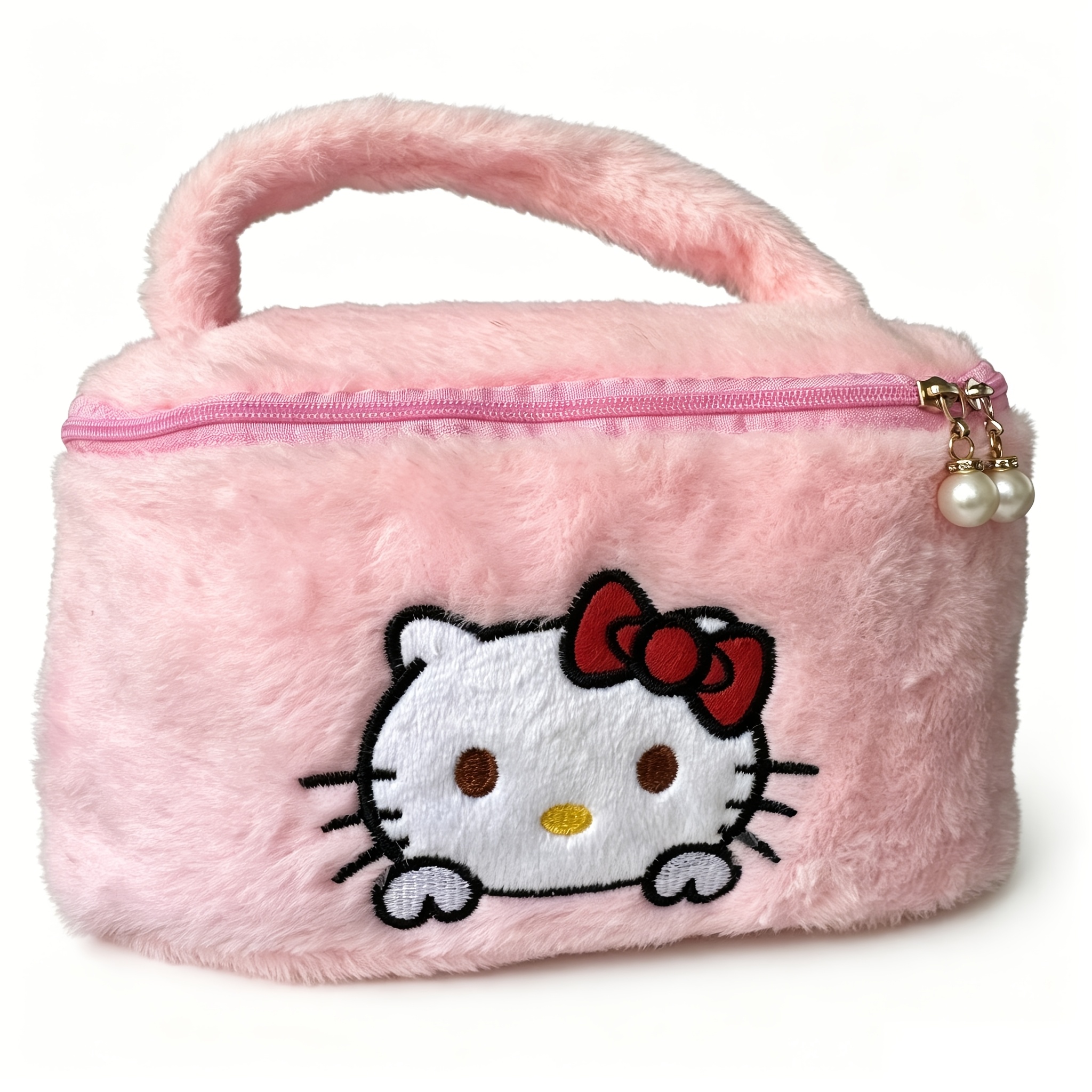 1pc Teddy Plush Embroidered Makeup Bag, Cartoon Large Capacity Autumn/winter Plush Storage Pouch, Plush Cosmetic Bag