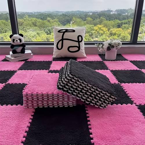 1 set of 12pcs velvet floor mats non slip eva foam room carpets hand washable bedroom game room puzzle mats indoor medium thick rug