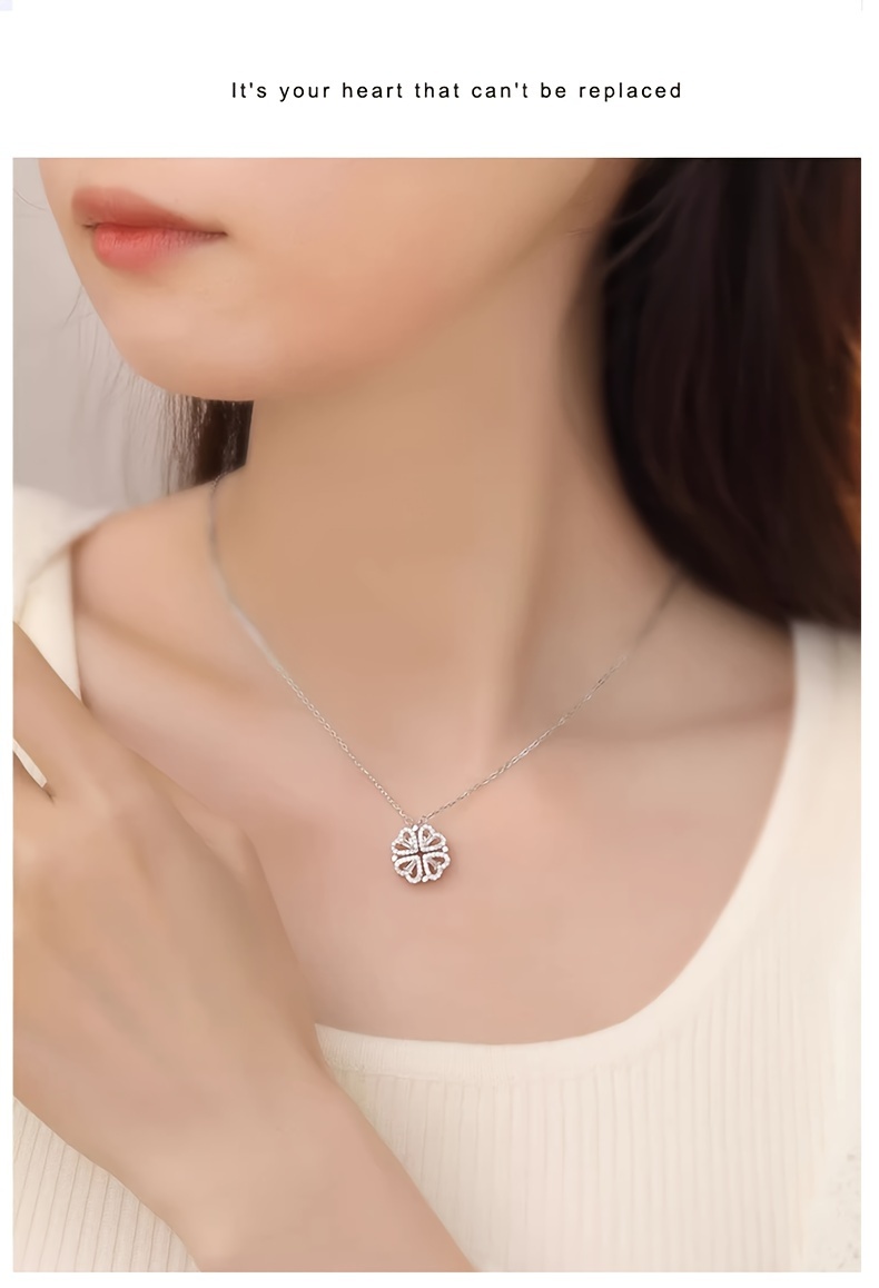 elegant heart-shaped synthetic zirconia necklace, luxury titanium steel collarbone chain,     & gift- , ideal for valentine s   &     details 3