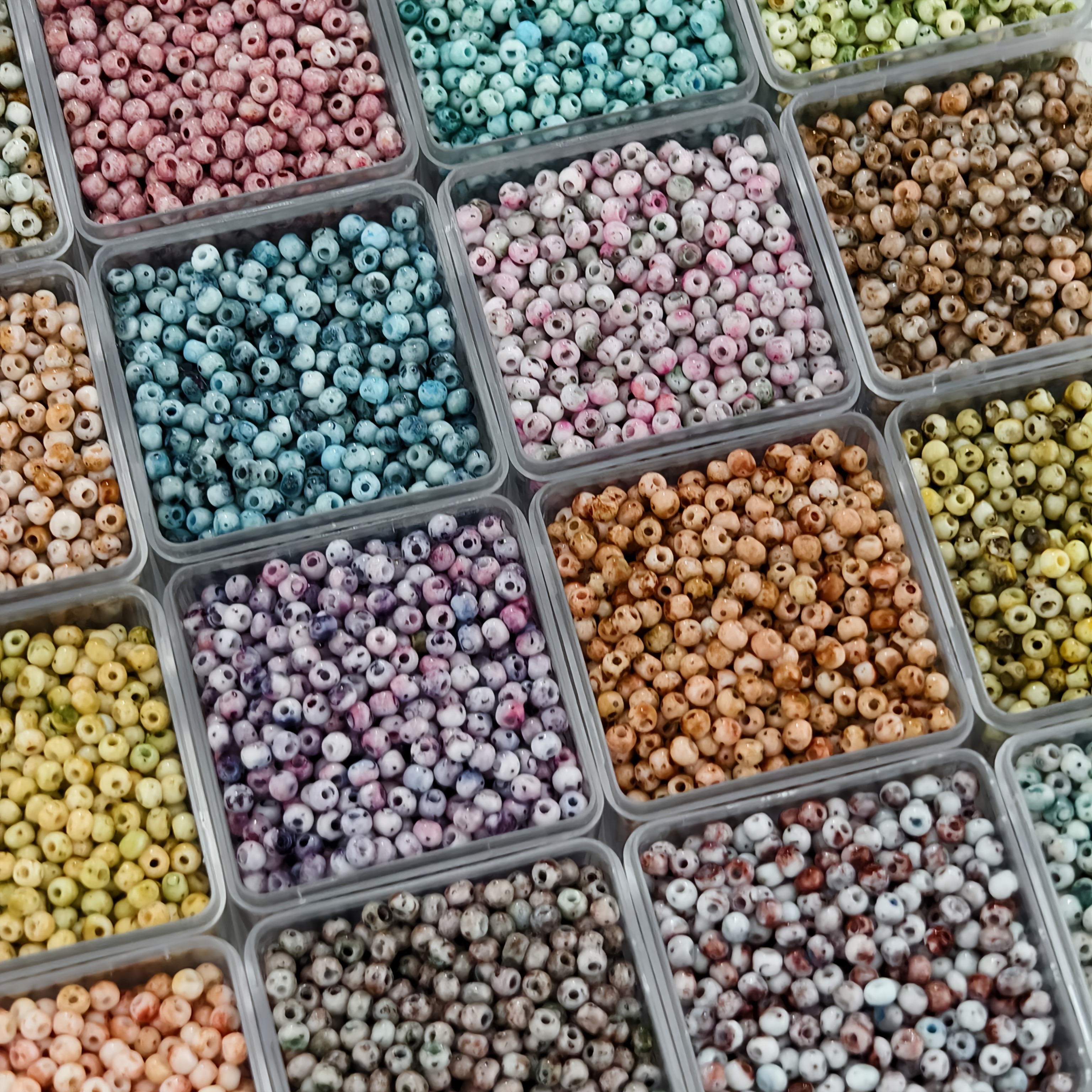 TEMU 2000pcs 4mm 20-color Assorted Pack - Superb Picasso Colored Glass Rice Beads Hand Beading Loose Beads Necklace Ring Additions Material Bead