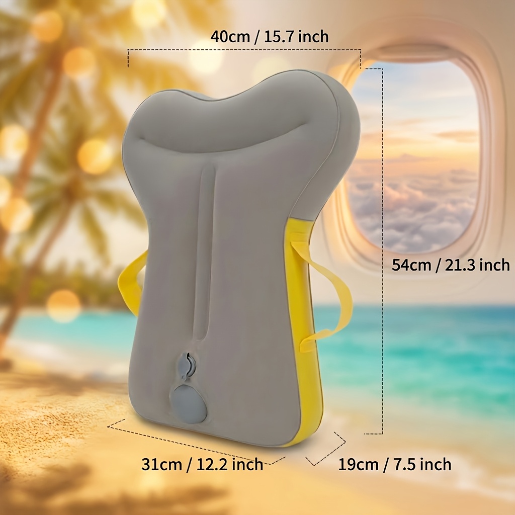 E-shop Aufblasbares Reisekissen mit verstellbarer Nackenstütze - Ergonomisches Design für Flugzeug und Auto, strapazierfähiges Polyester, Grau, und