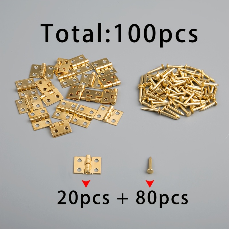 TEMU 20 Iron Hinges + 80 Hinge Pins, Total 100pcs. Light Luxury Hinges For Gift Boxes, Wooden Crates, Small Cabinet Doors, Craft Storage Boxes, And