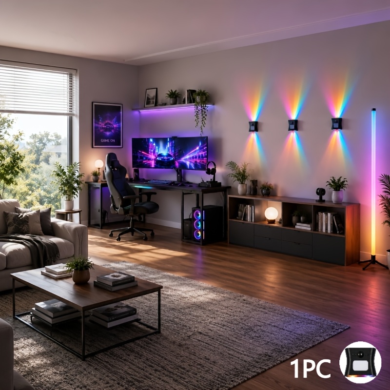 TEMU Rgb Magnetic Wall Lamp, Double-sided Led Wall Lamp With Remote Control, Multiple Lighting And Brightness Adjustment, Black Ambient Light,