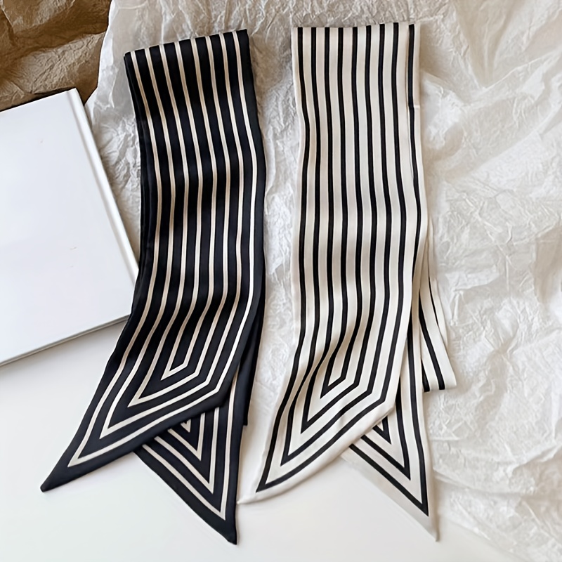TEMU Scialle a nastro in raso a righe bianche e nere, 2 pezzi - Cintura multiuso adatta per fascia, per capelli, tracolla per borsa | Decorazioni