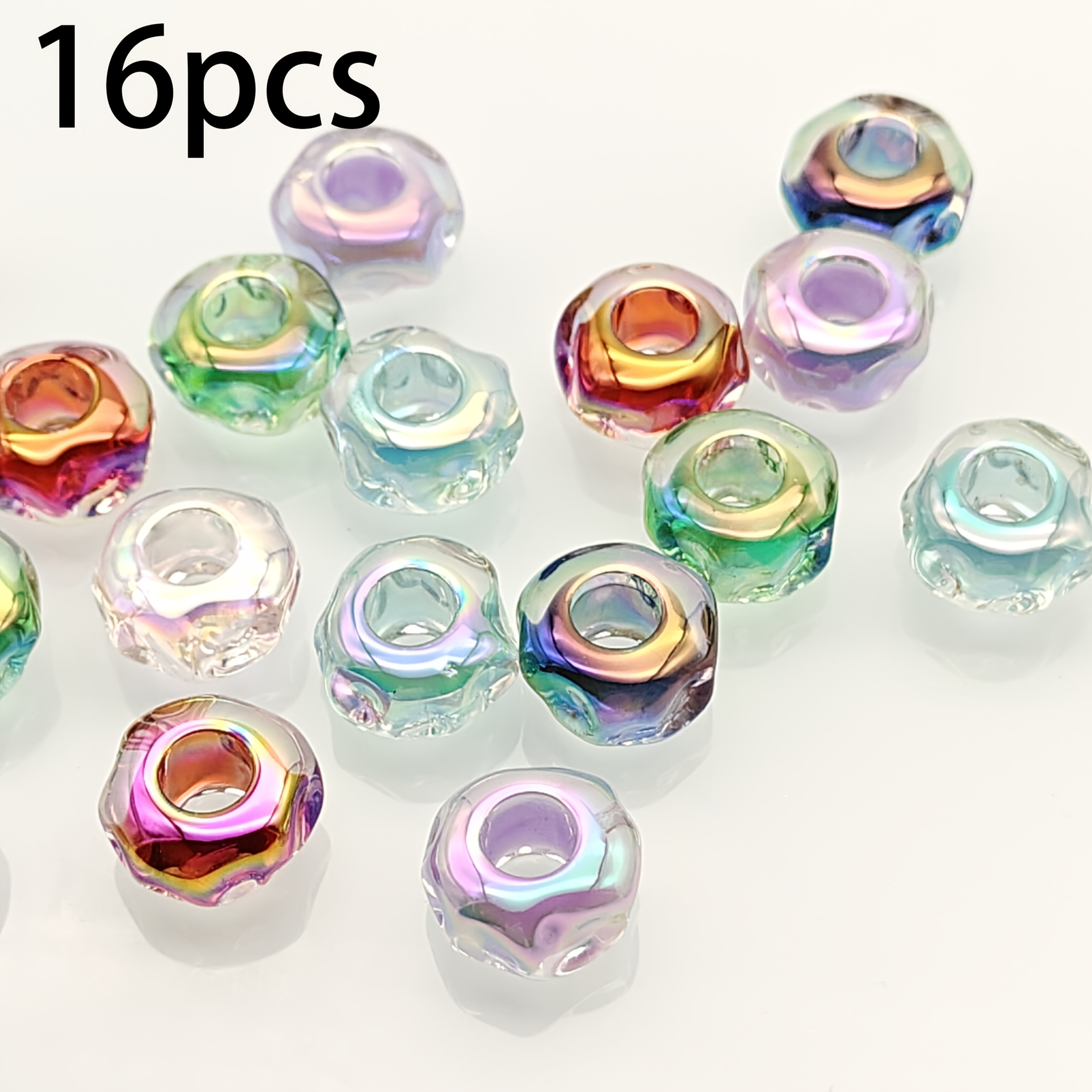 TEMU 16pcs 14mm Irregular Ab Color Acrylic Large Hole Beads Handmade Materials, Clothing Additions, Handmade Beaded Additions, Beads, Jewelry